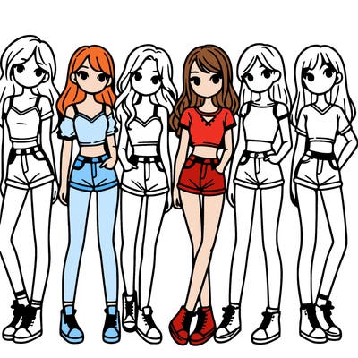 a group of girls wearing crop tops and shorts
