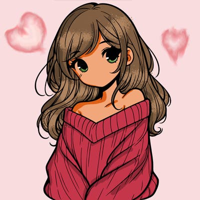 shy pretty girl wearing a sweater that is falling off one shoulder portrait