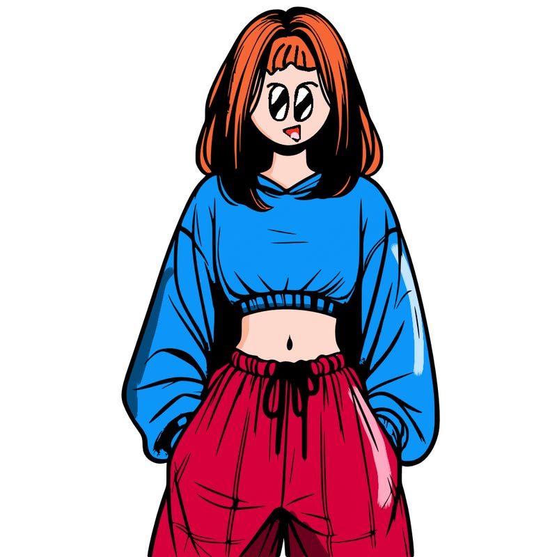 realistic girl faceless with baggy pants and a crop top