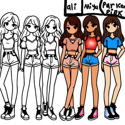 a group of girls wearing crop tops and shorts