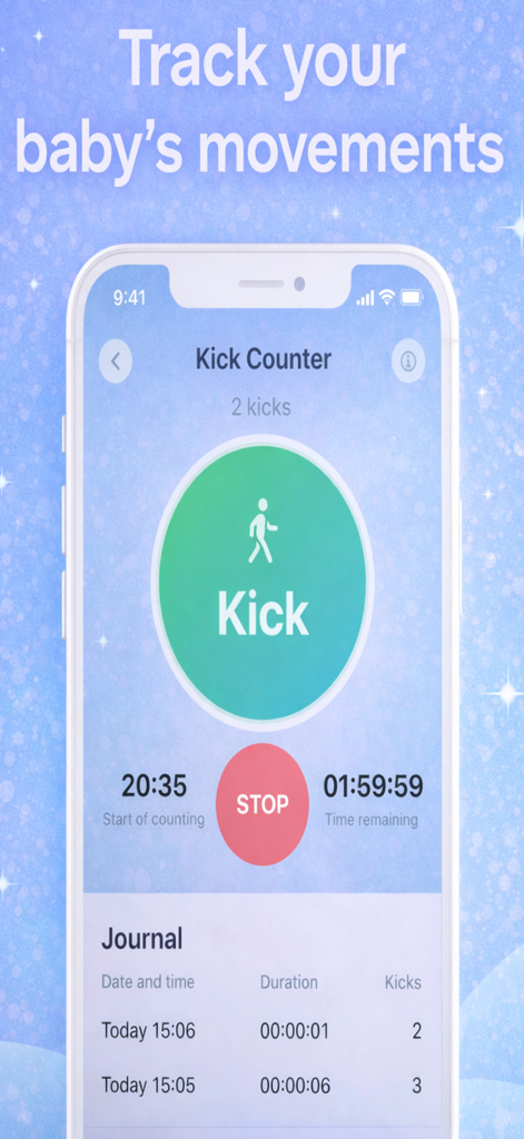Pregnancy Tracker | Day by Day - Baby kick counter screen in the Pregnancy Tracker app
