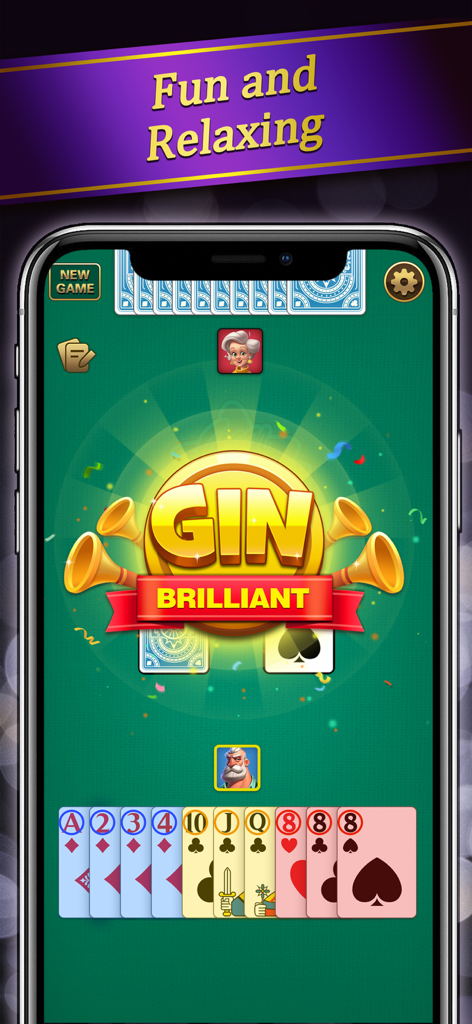 Gin Rummy - Classic Card Game· - Gin Rummy classic card game victory screen showing a Gin Brilliant win