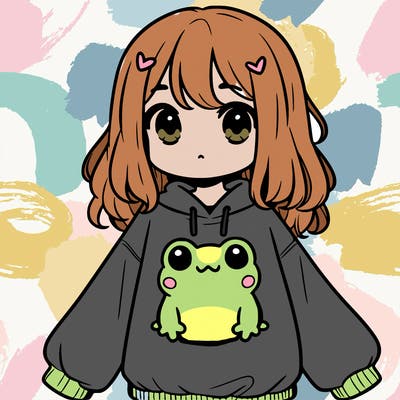 girl wearing frogging sweatshirt