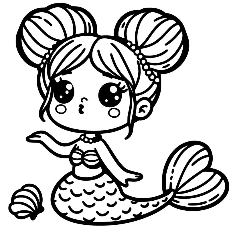 mermaid with 2 buns and a shell necklace only