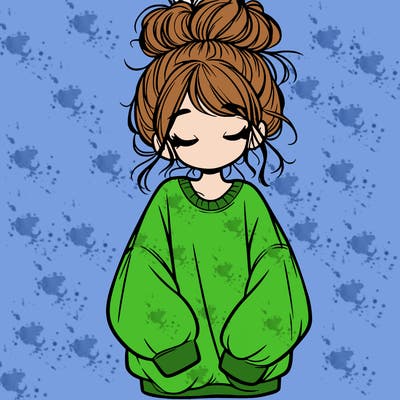 girl with baggy sweatshirt and messy bun