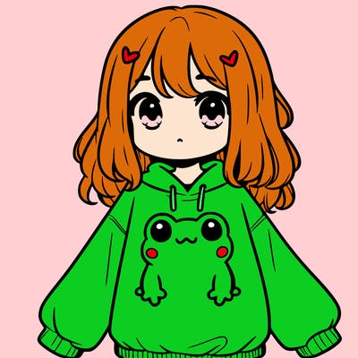 girl wearing frogging sweatshirt