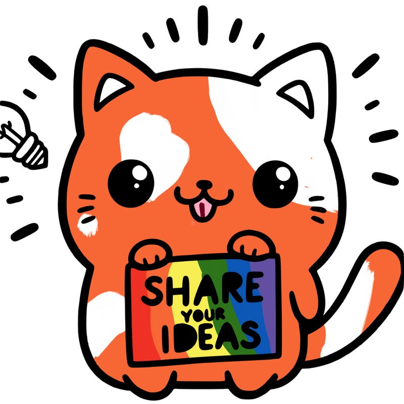 a cute cat saying share your ideas