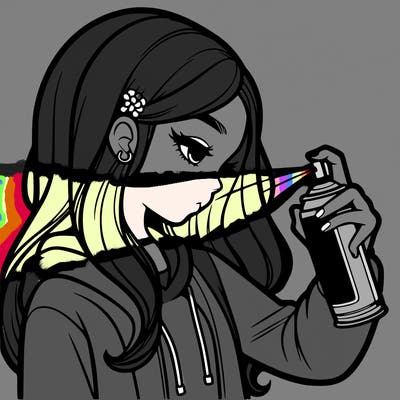 a realistic girl spray painting