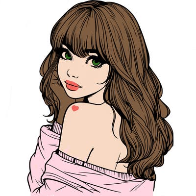 realistic girl with bangs looking over her shoulder