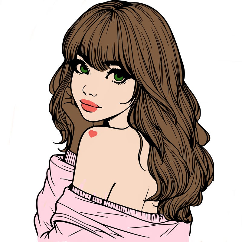 realistic girl with bangs looking over her shoulder