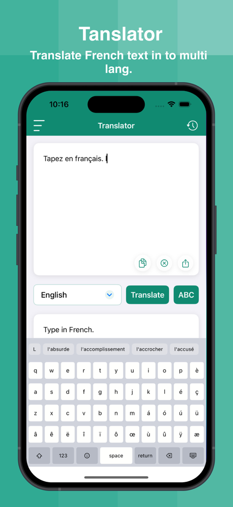 French Dictionary Offline Pre - Interface de tradução de francês para inglês em uma tela de smartphone