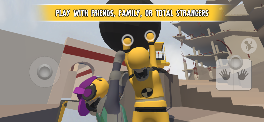 Two customized characters collaborating in a physics-based puzzle level in Human Fall Flat