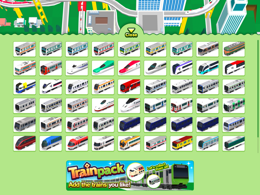 Train Go for iPad - Menu de seleção de trens no aplicativo Train Go apresentando vários modelos de trens