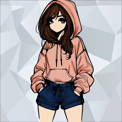 realistic girl in shorts and hoodie