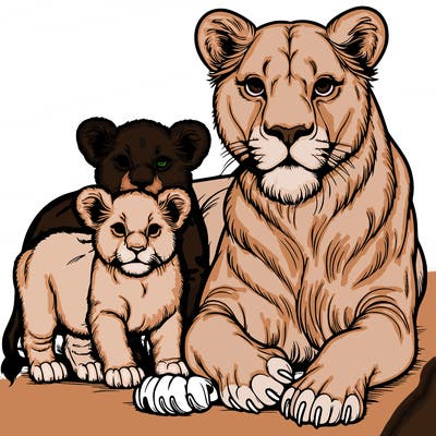 realistic lioness with cubs