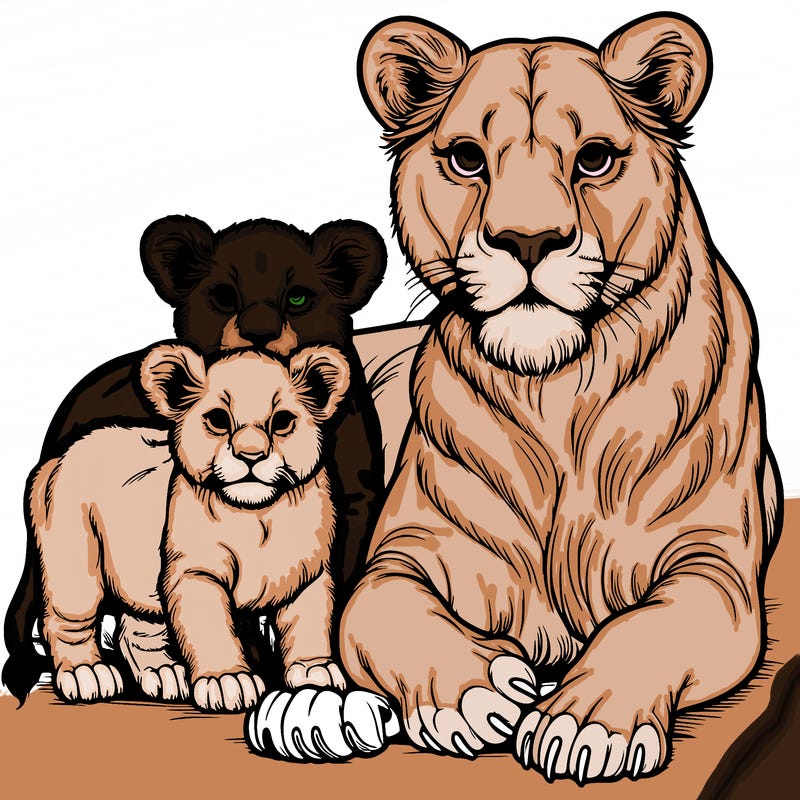 realistic lioness with cubs