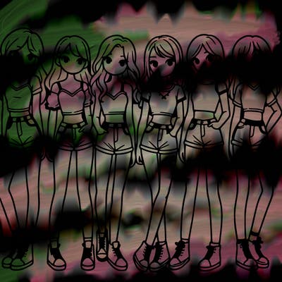 a group of girls wearing crop tops and shorts