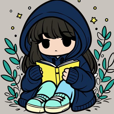 girl in oversized hoodie reading a book
