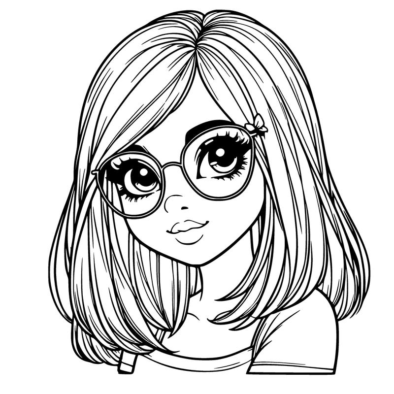 pretty realistic girl with straight hair and glasses