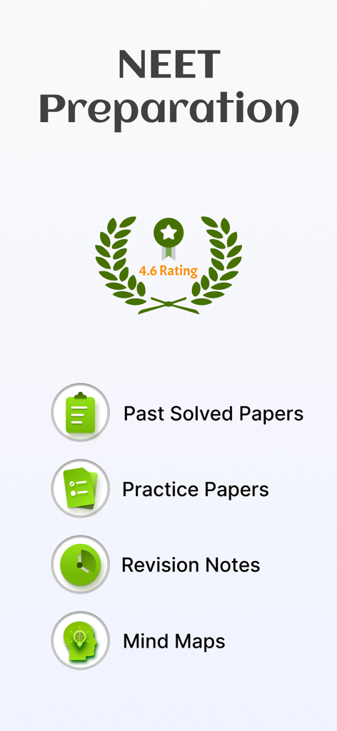 NEET: Past Solved Papers - NEET preparation app dashboard showing study features like past solved papers and mind maps