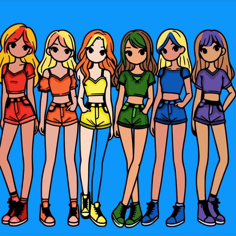 a group of girls wearing crop tops and shorts