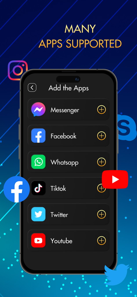 Écran de smartphone listant les applications de médias sociaux compatibles avec Parallel Space pour la gestion de double compte.