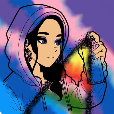 a realistic girl, spray painting