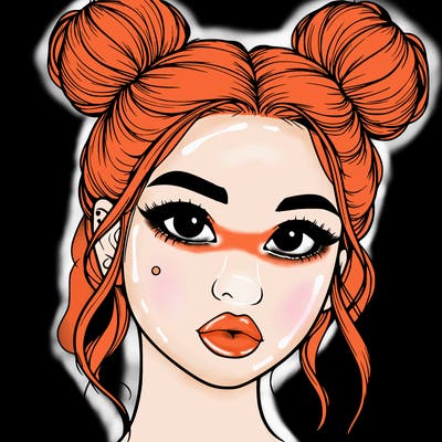 realistic girl with two buns on her hair and lips