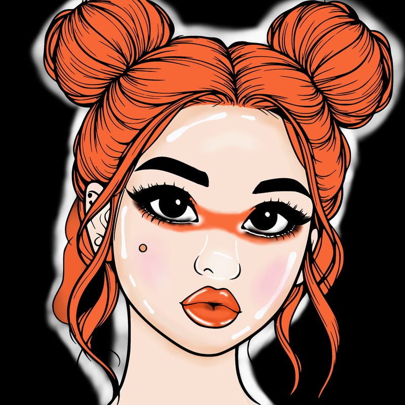 realistic girl with two buns on her hair and lips