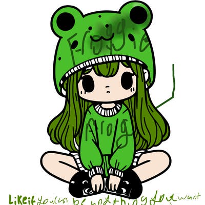 a girl wearing a frog hat and some frog socks