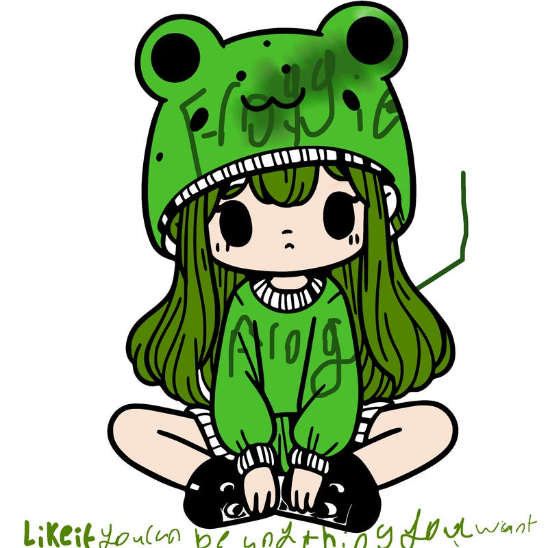 a girl wearing a frog hat and some frog socks