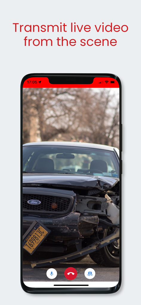 SayVU Personal & Public Safety - SayVU app interface showing live video transmission from a car accident scene