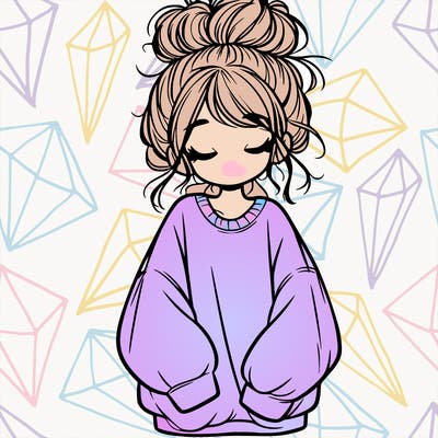 girl with baggy sweatshirt and messy bun