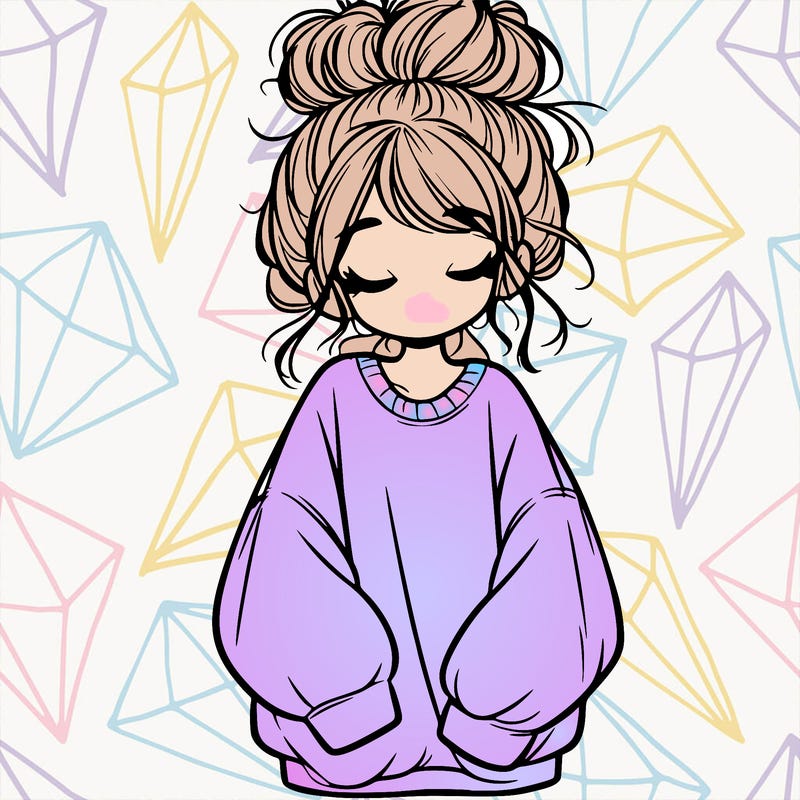 girl with baggy sweatshirt and messy bun