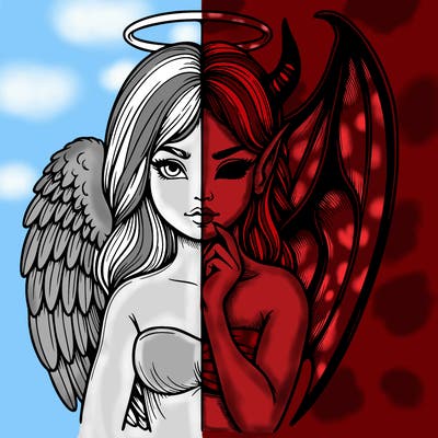 realistic angel half demon
