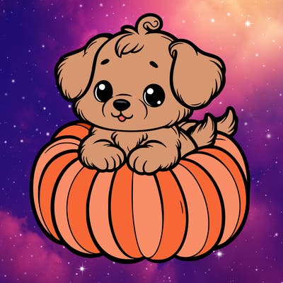 cute little puppy in a pumpkin