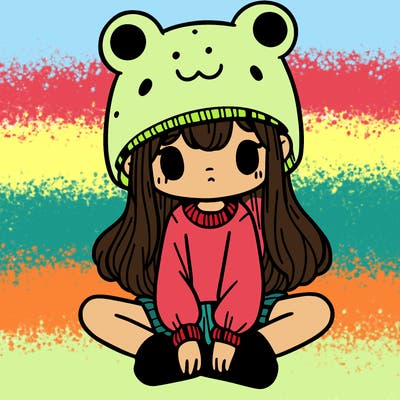 a girl wearing a frog hat and some frog socks