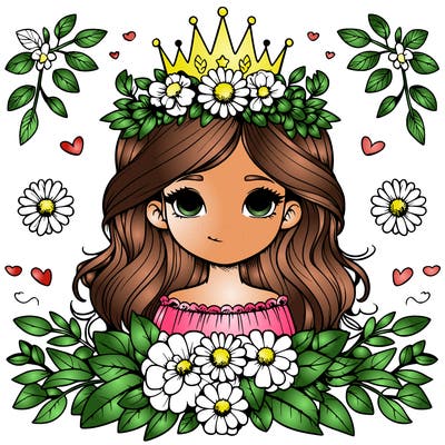 realistic girl with flowers and a crown