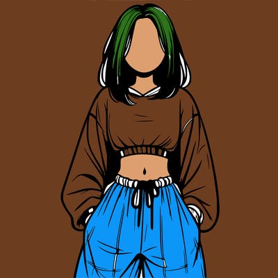 realistic girl faceless with baggy pants and a crop top