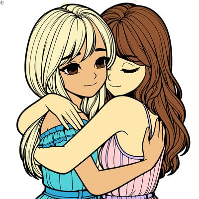 realistic girls hugging