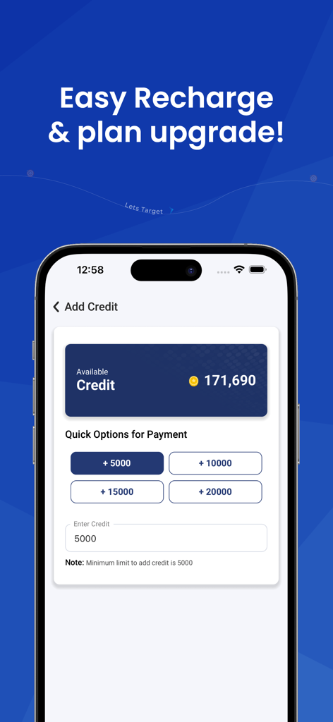 Gurully Institute - Interface for recharging credits and upgrading plans in the Gurully Institute app.