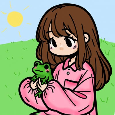 girl with long hair and a oversized shirt. and she is holding a frog