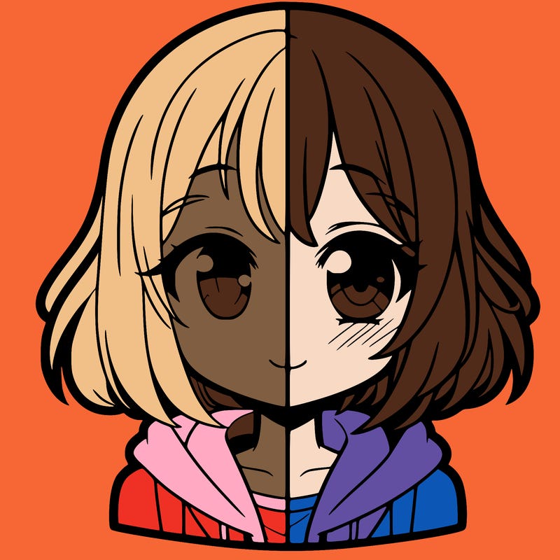 animated girl half anime
