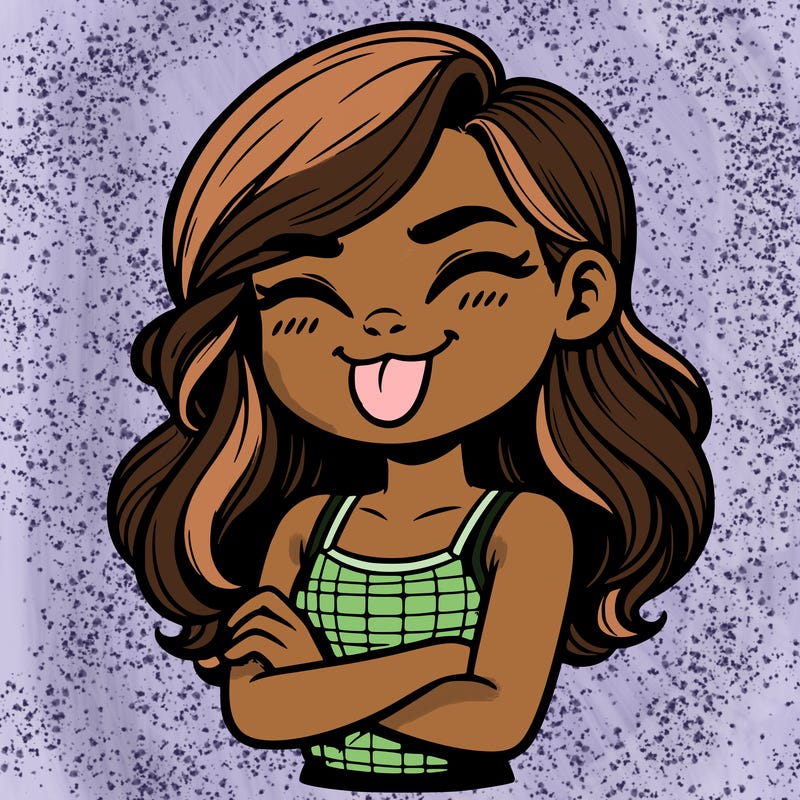 realistic girl crossing her arms and wearing a tank top with her tongue held out she has long hair