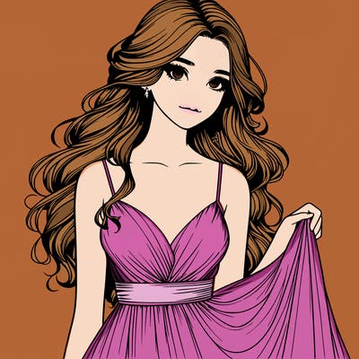 realistic girl in flowy silky prom dress