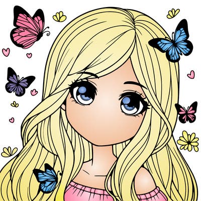 realistic girl with butterflies around her