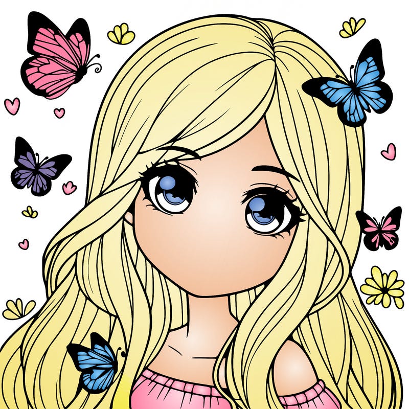 realistic girl with butterflies around her