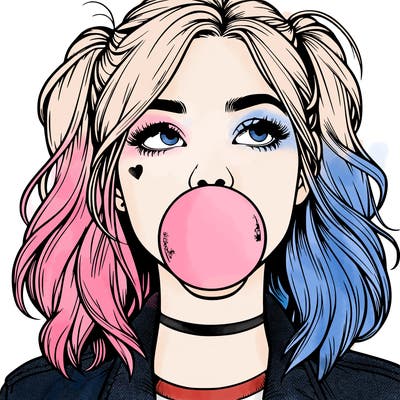 realististic girl blowing bubble -gum