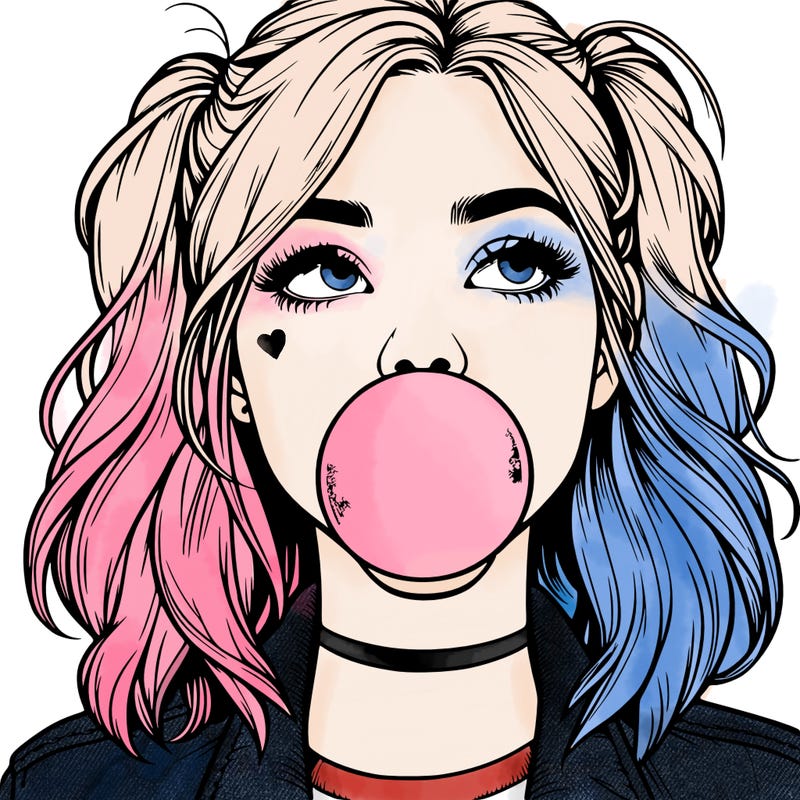 realististic girl blowing bubble -gum