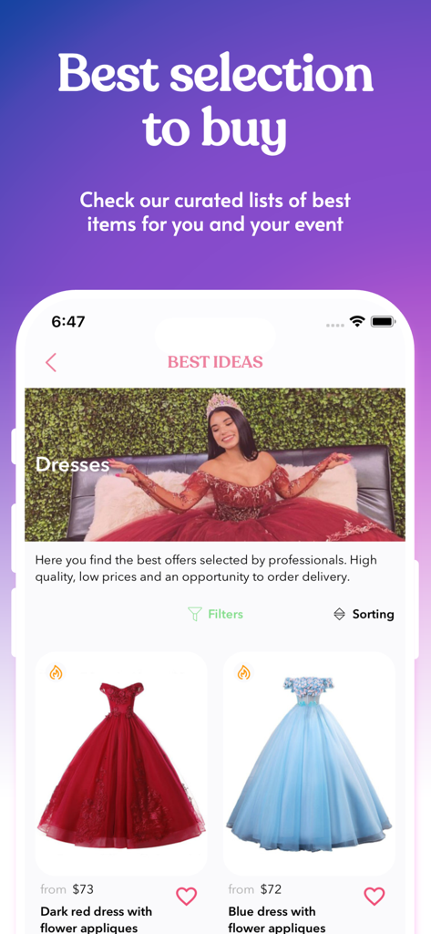 Quincy - Quinceanera Planner - Quinceanera dress shopping list in the Quincy planner app